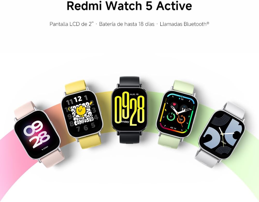 XIAOMI Redmi Watch 5 Active, Llamadas Bluetooth, Pantalla LCD de 2 Pulgadas, Monitor de frecuencia cardíaca, 140 Modos Deportivos, hasta 18 días de autonomía, Plata