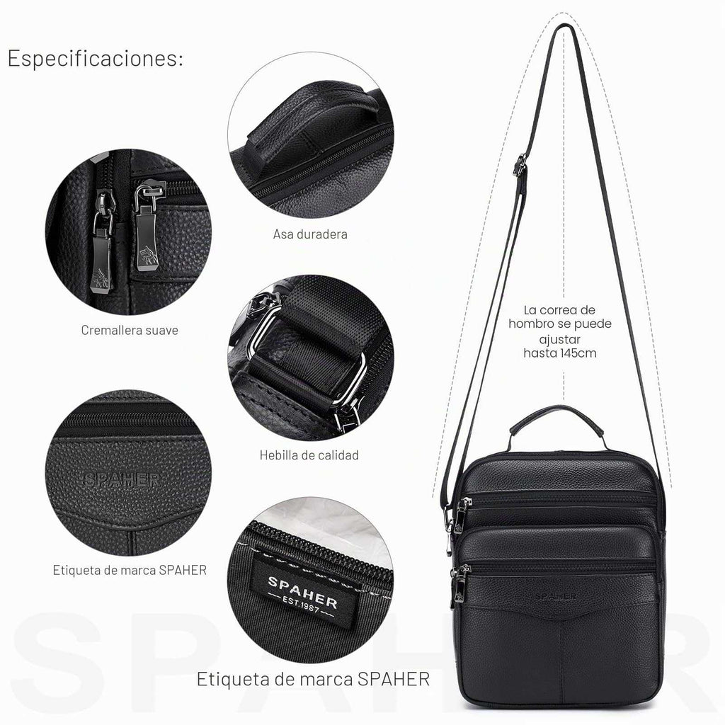 SPAHER Bandolera Hombre Piel Grande Bandolera Cuero Hombre Bolsos Caballero Bolso Mensajero Hombre Bandolera Bolso Hombre de Cuero Genuino Bolso de Piel Hombre