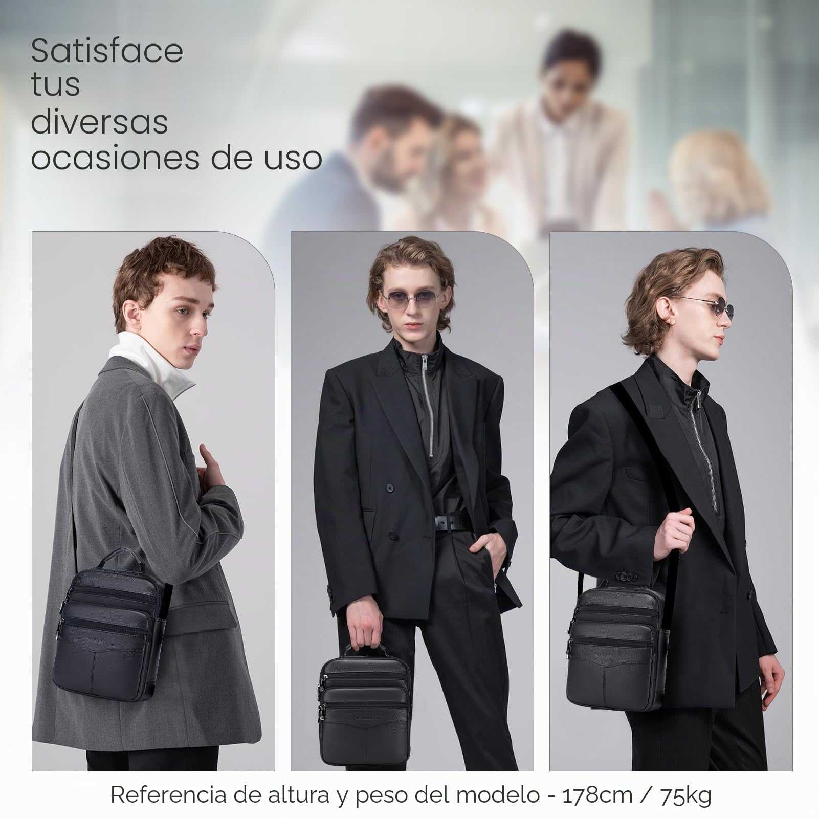 SPAHER Bandolera Hombre Piel Grande Bandolera Cuero Hombre Bolsos Caballero Bolso Mensajero Hombre Bandolera Bolso Hombre de Cuero Genuino Bolso de Piel Hombre