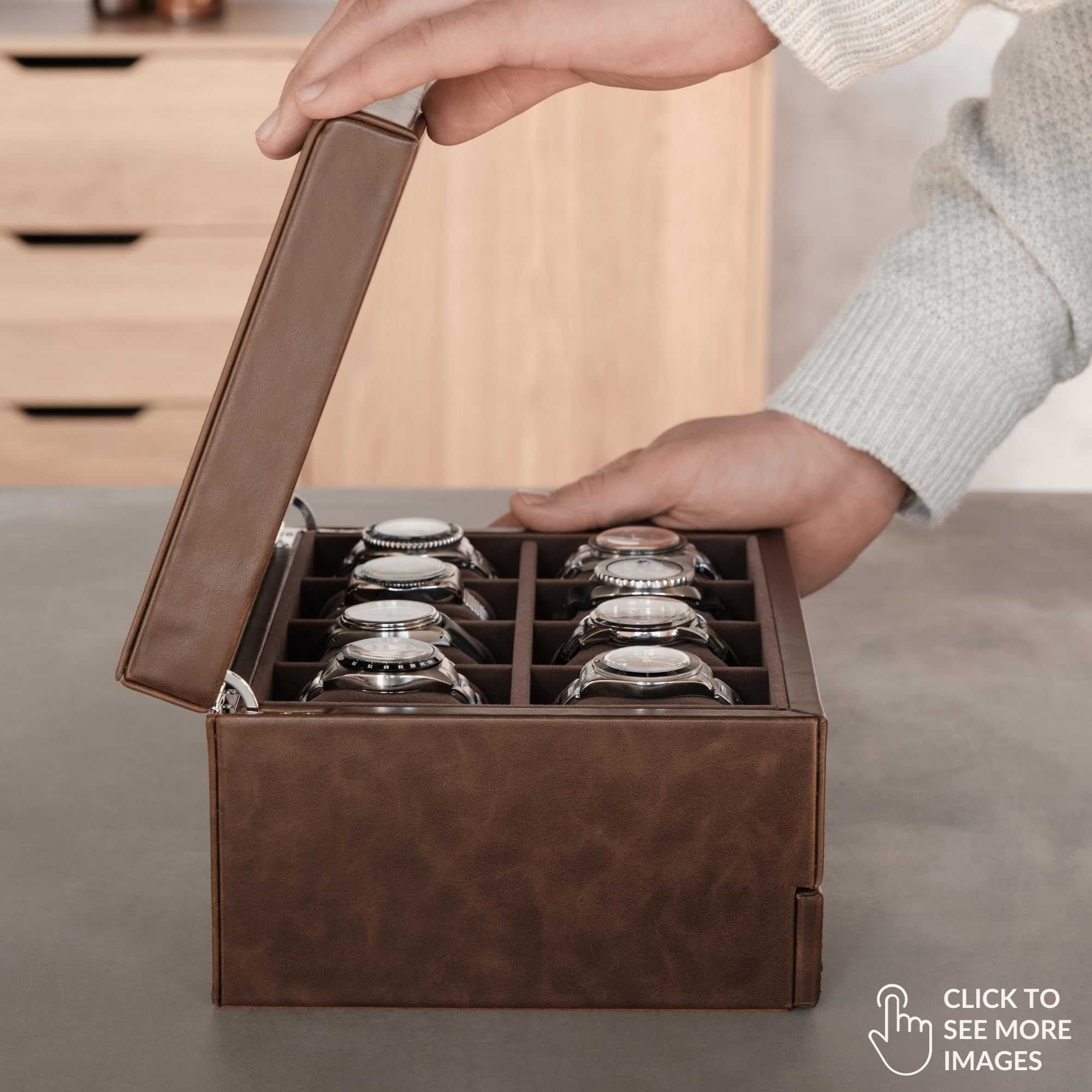 Caja de reloj de 12 ranuras con cajón de almacenamiento