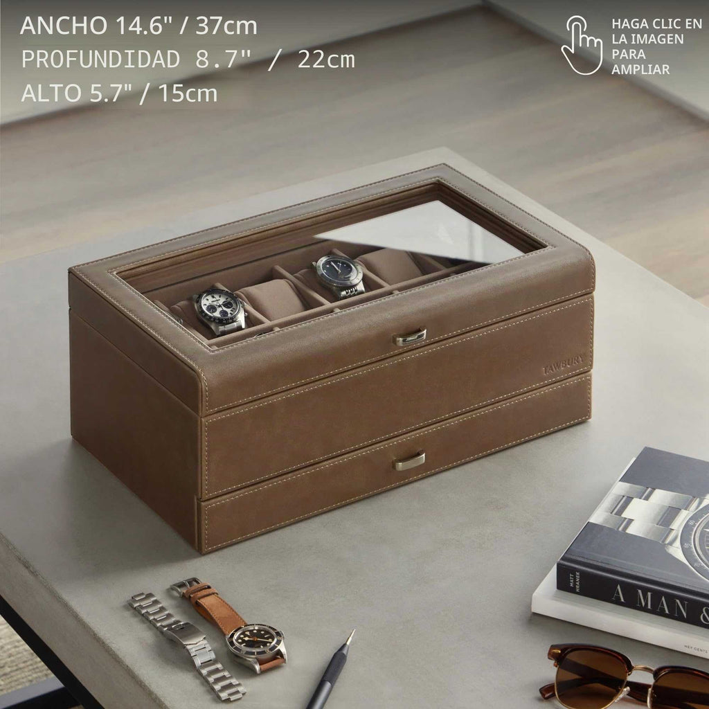 Caja de reloj de 12 ranuras con cajón de almacenamiento