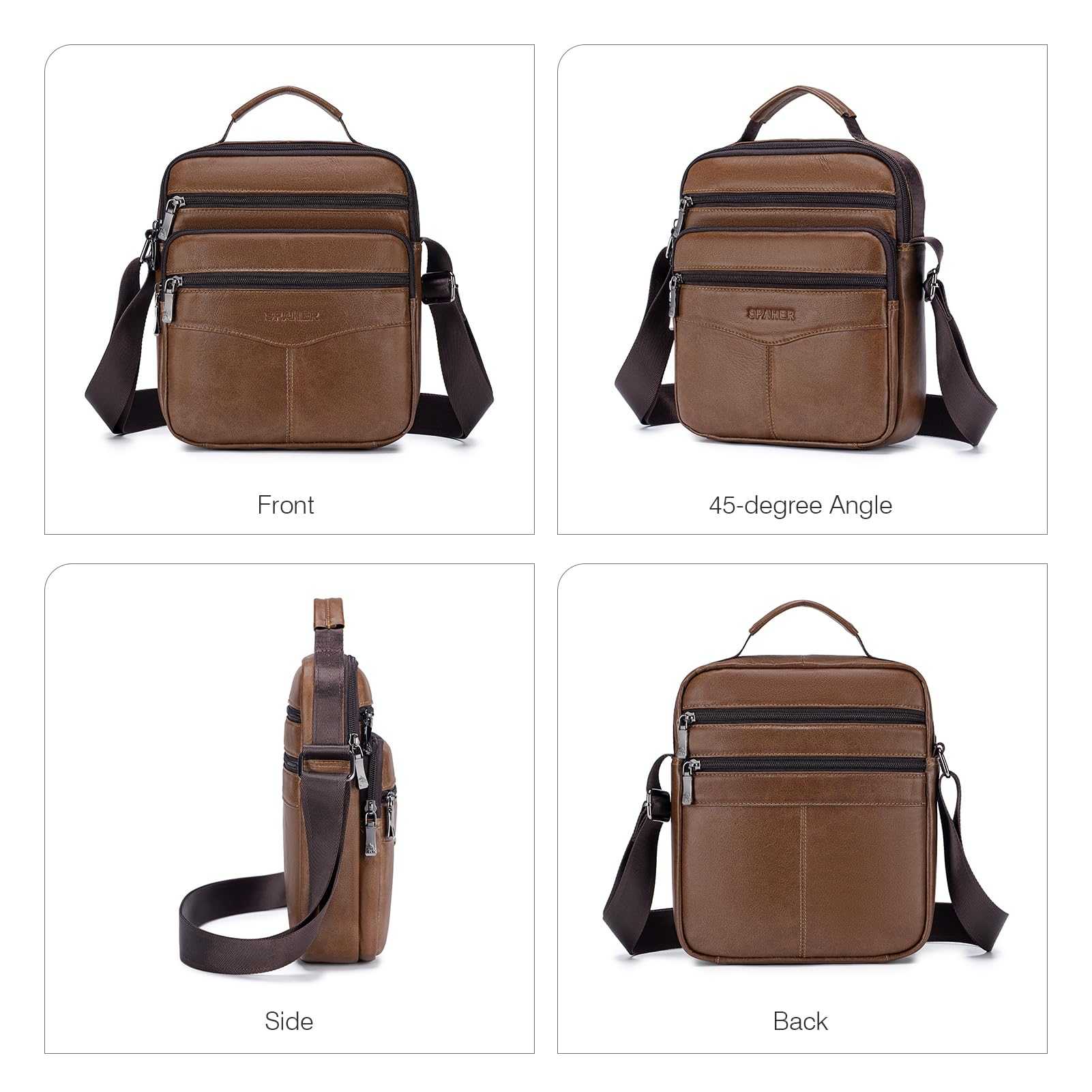 SPAHER Bandolera Hombre Piel Grande Bandolera Cuero Hombre Bolsos Caballero Bolso Mensajero Hombre Bandolera Bolso Hombre de Cuero Genuino Bolso de Piel Hombre