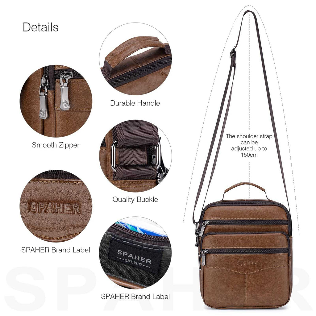 SPAHER Bandolera Hombre Piel Grande Bandolera Cuero Hombre Bolsos Caballero Bolso Mensajero Hombre Bandolera Bolso Hombre de Cuero Genuino Bolso de Piel Hombre