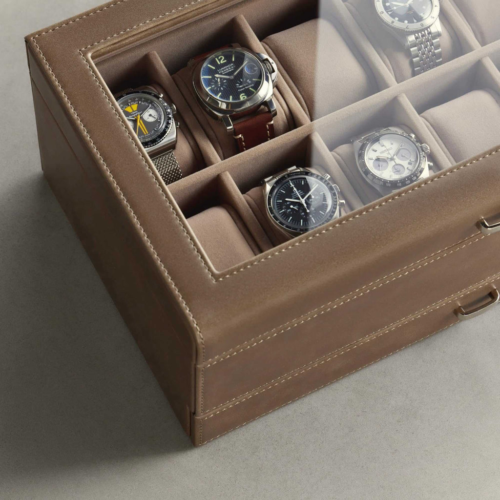 Caja de reloj de 12 ranuras con cajón de almacenamiento