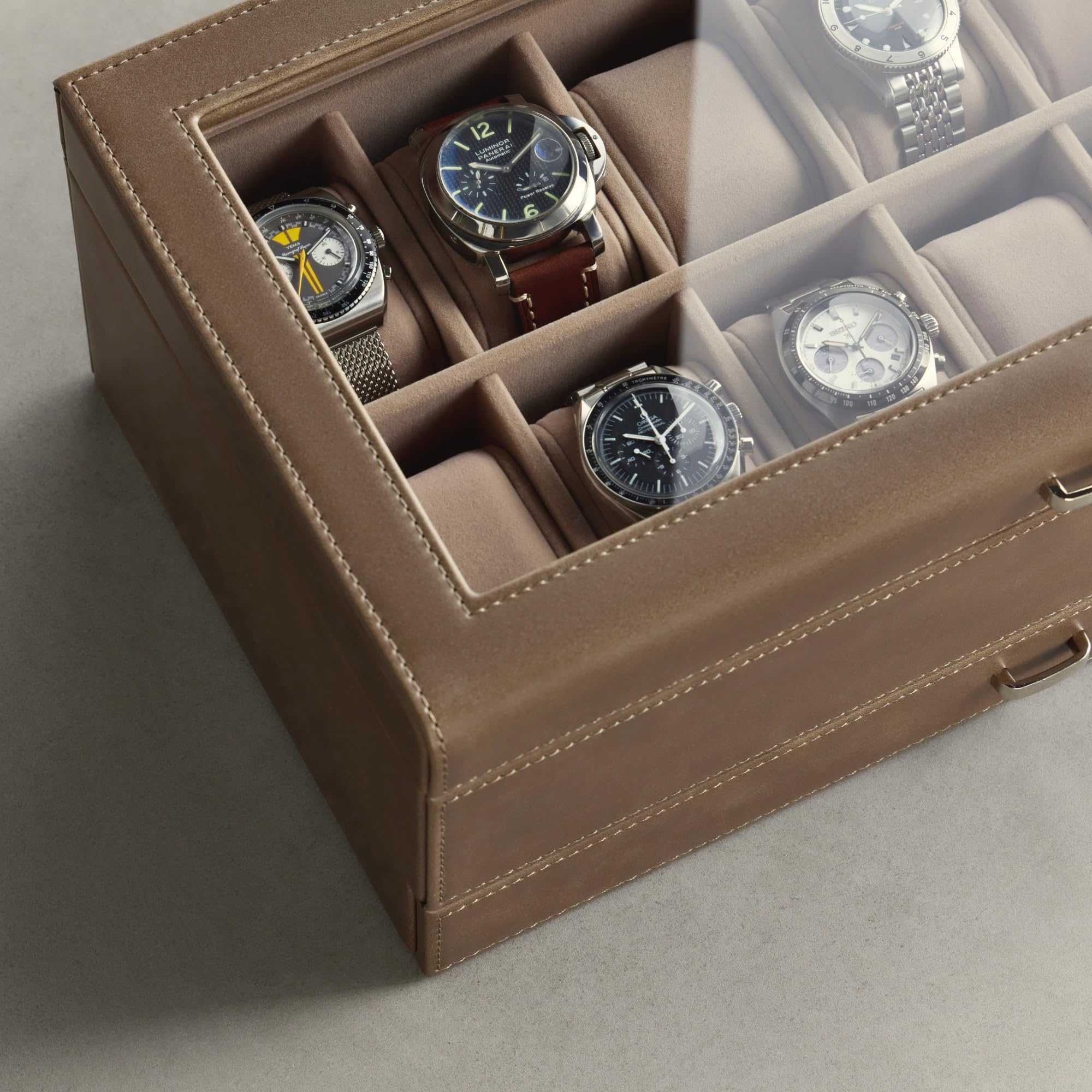 Caja de reloj de 12 ranuras con cajón de almacenamiento