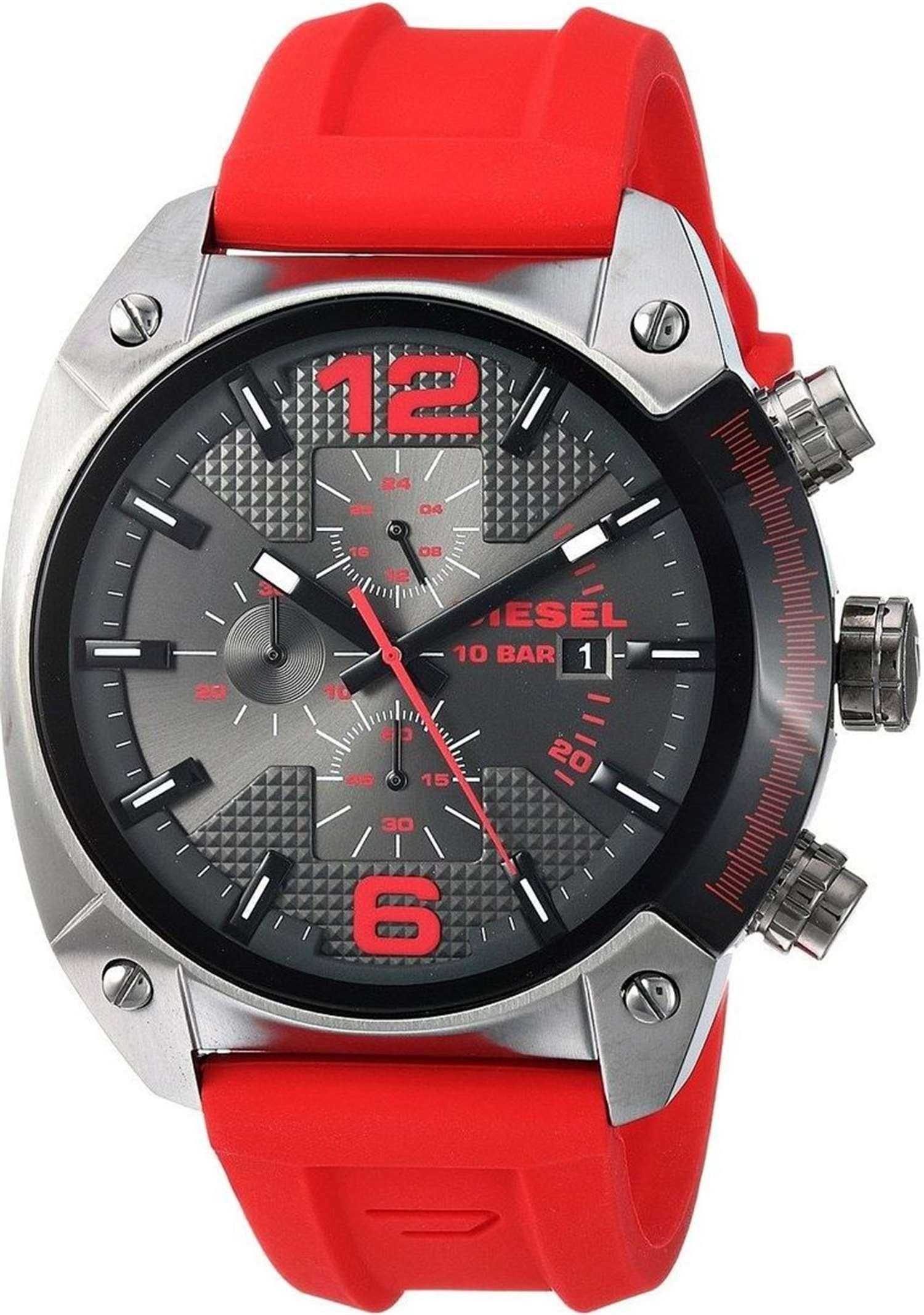 Diesel Overflow Reloj para Hombre, Movimiento Cronógrafo con Correa de Silicona, Acero Inoxidable o Piel