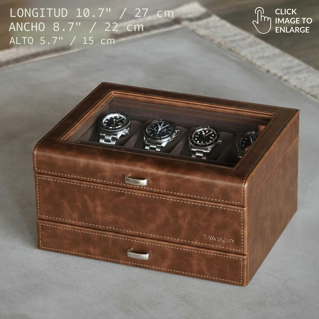 Caja de reloj de 12 ranuras con cajón de almacenamiento