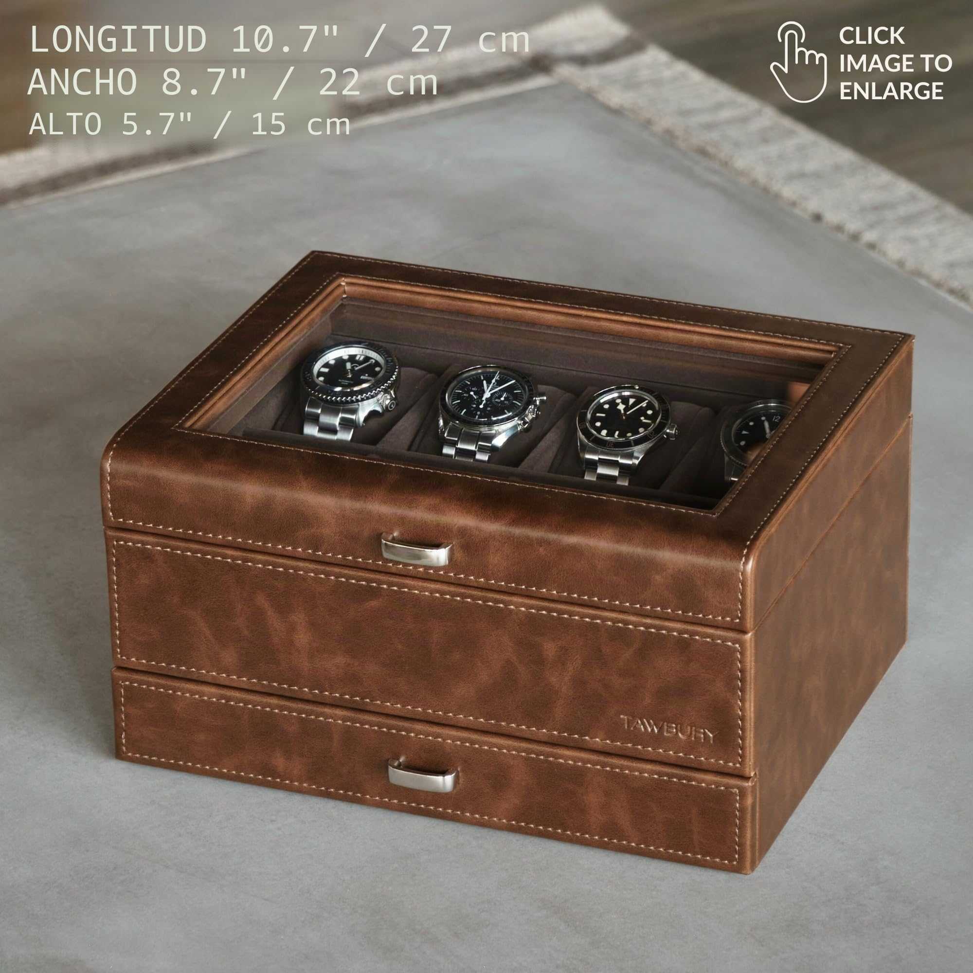 Caja de reloj de 12 ranuras con cajón de almacenamiento