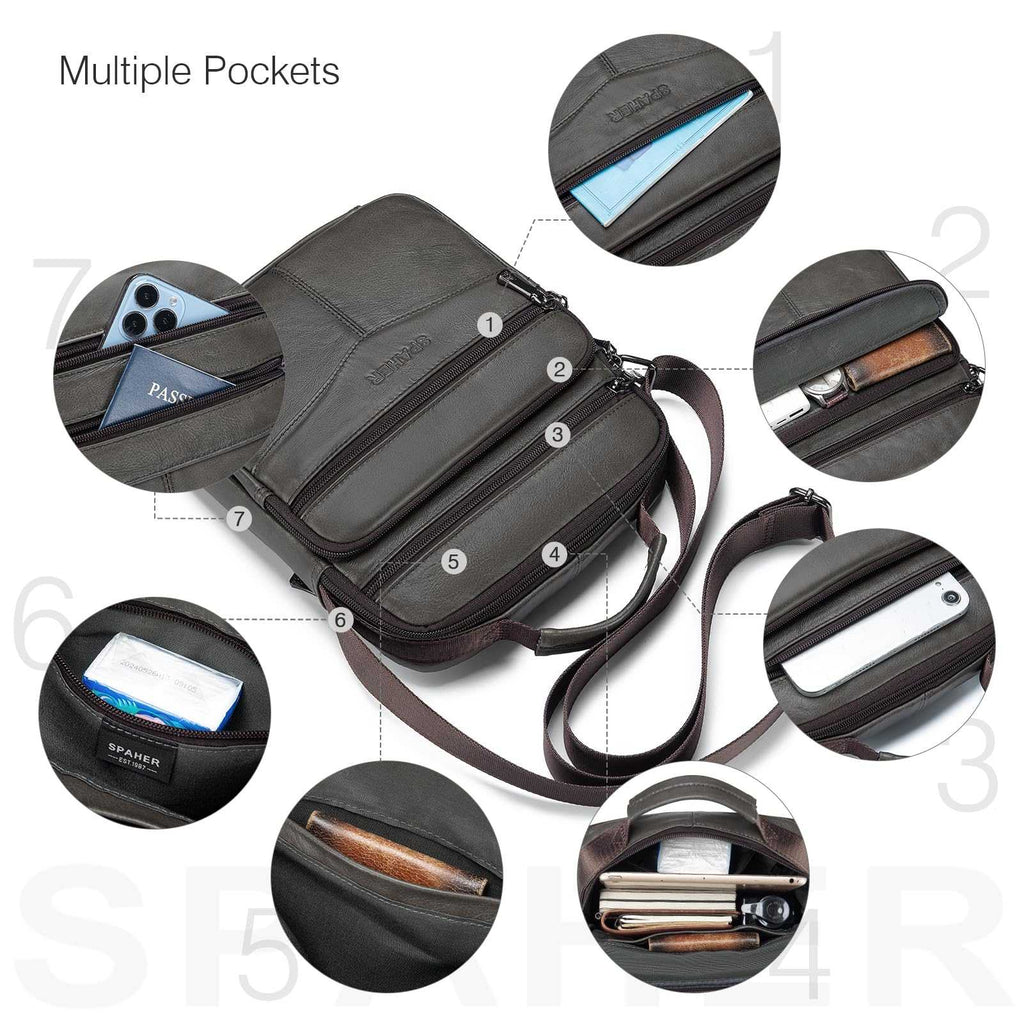 SPAHER Bandolera Hombre Piel Grande Bandolera Cuero Hombre Bolsos Caballero Bolso Mensajero Hombre Bandolera Bolso Hombre de Cuero Genuino Bolso de Piel Hombre