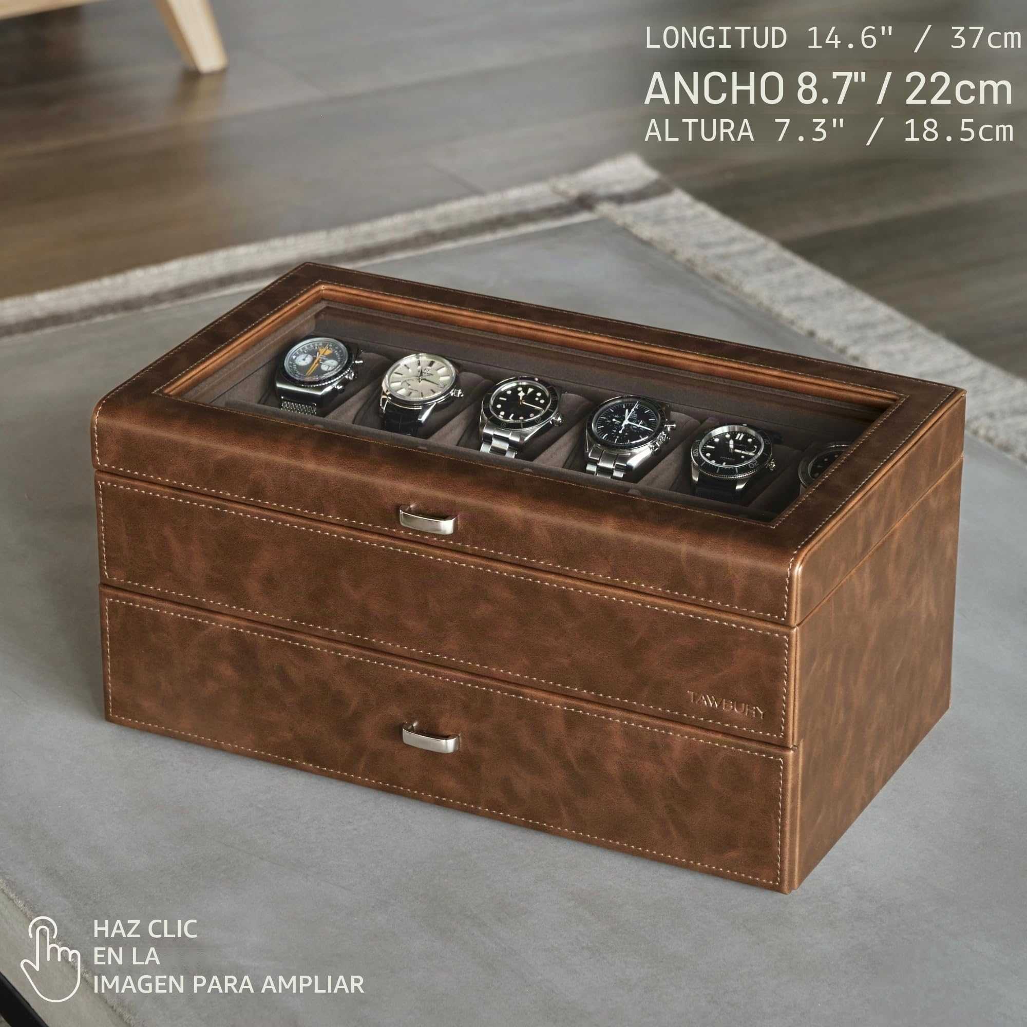 Caja de reloj de 12 ranuras con cajón de almacenamiento