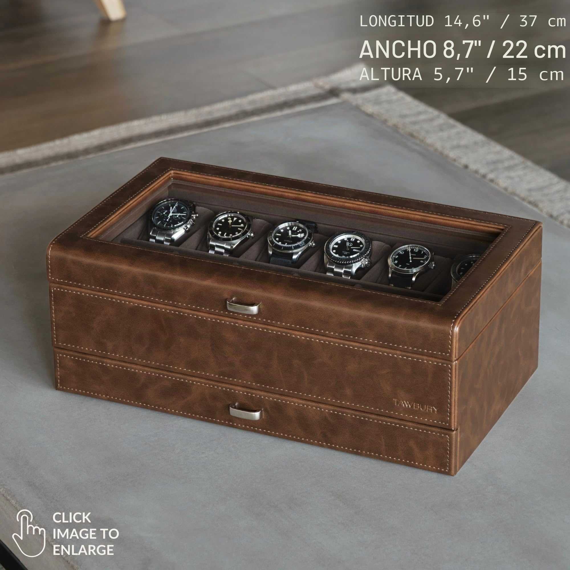 Caja de reloj de 12 ranuras con cajón de almacenamiento