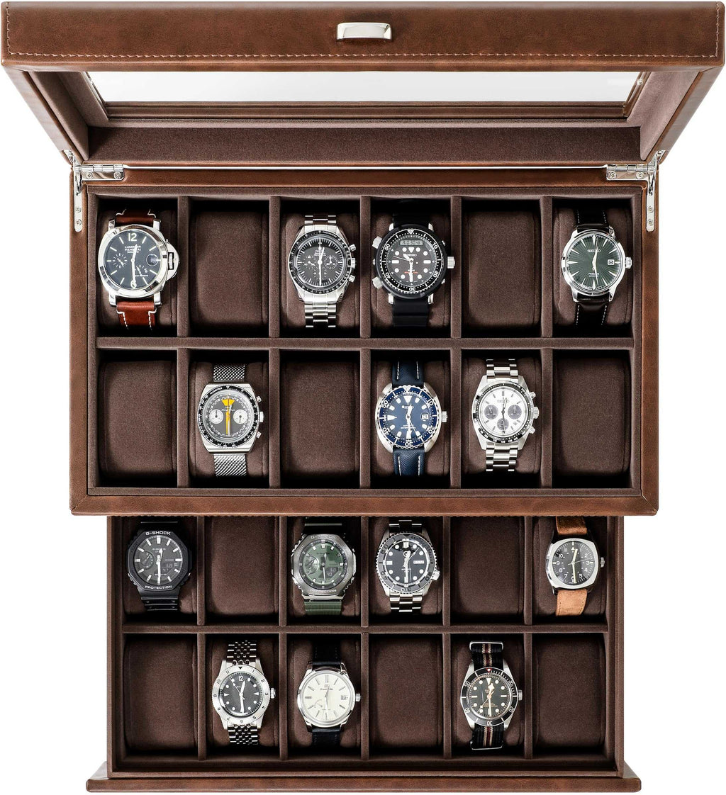 Caja de reloj de 12 ranuras con cajón de almacenamiento