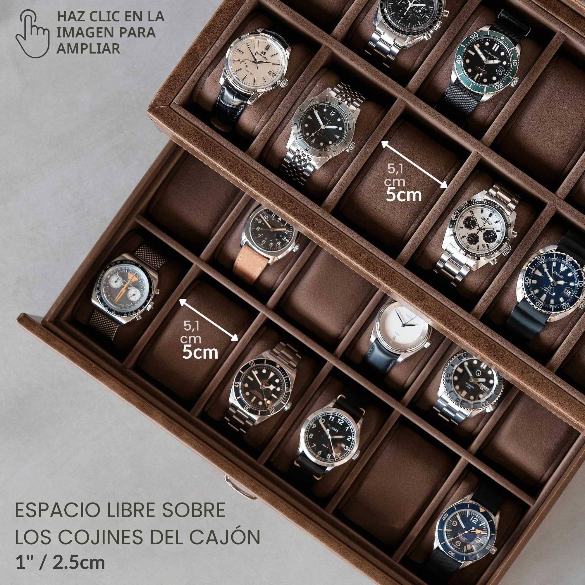 Caja de reloj de 12 ranuras con cajón de almacenamiento