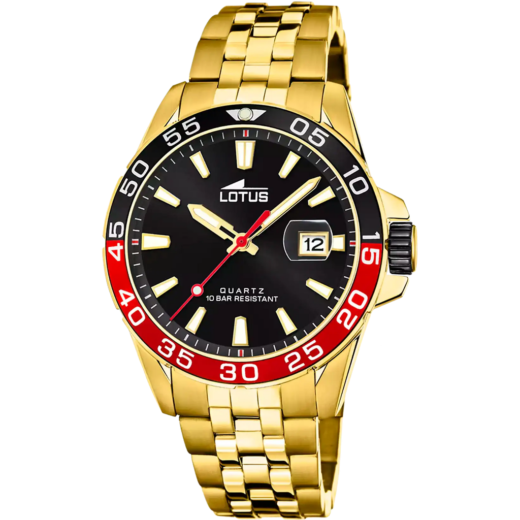 Reloj Lotus negro brazalete de acero inoxidable, hombre